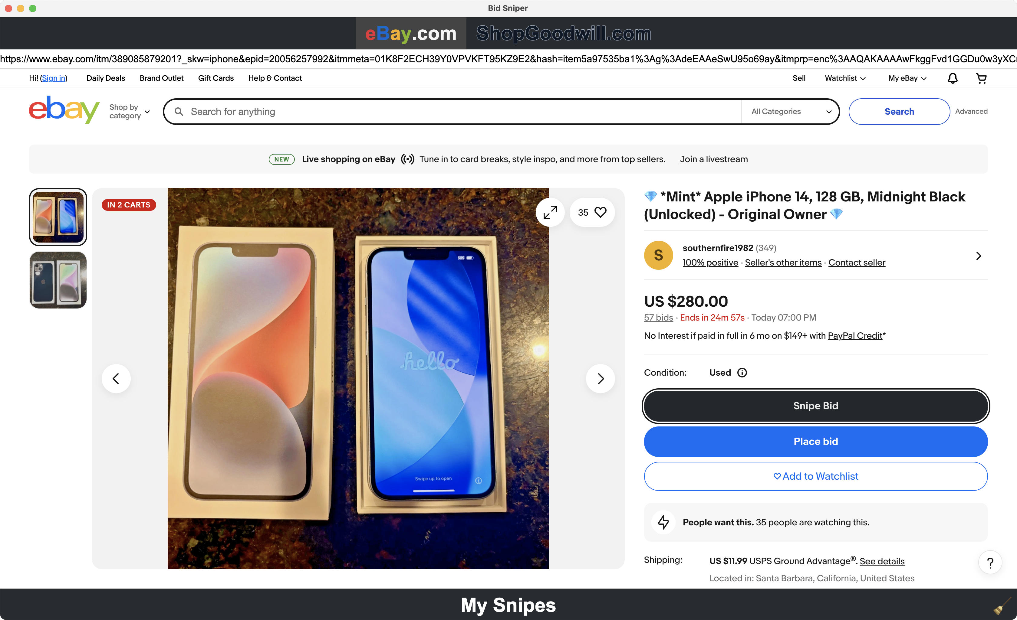 ShopGoodwill Auction Sniper tool for last-second bids